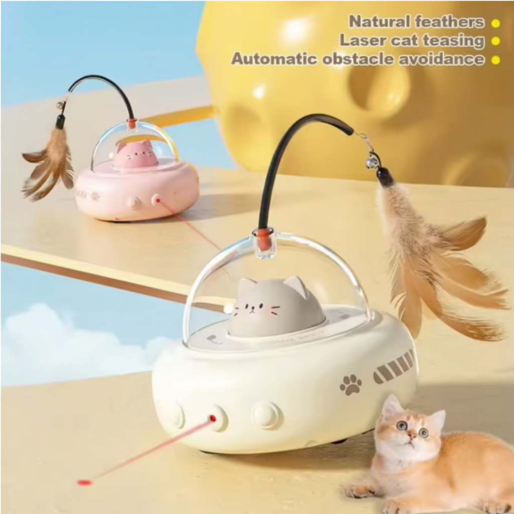 Automatic Laser Cat Toy With UFO Design And Feather Teaser | Temsk