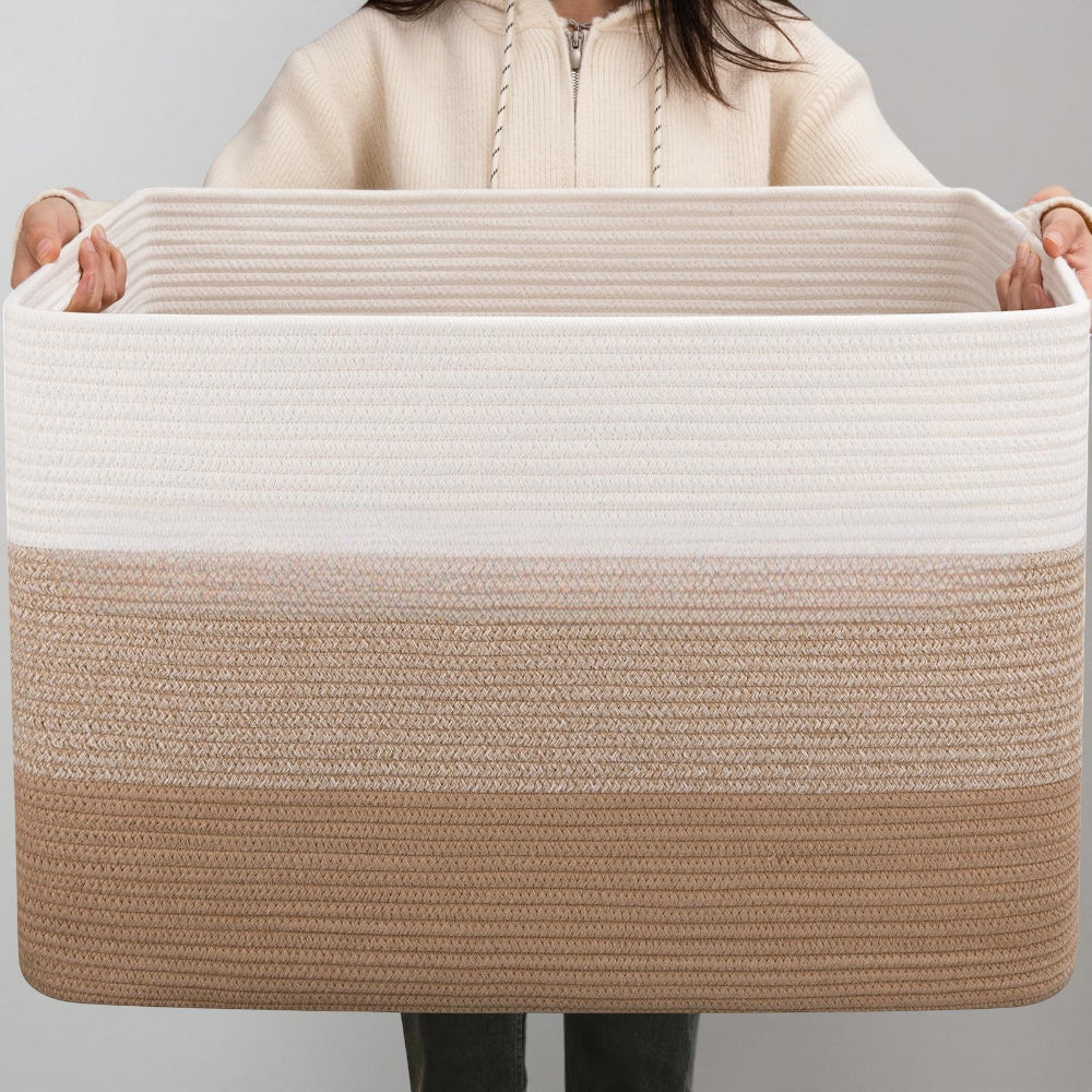 Large Rectangular Rope Laundry Basket With Handles For Storage | Temsk