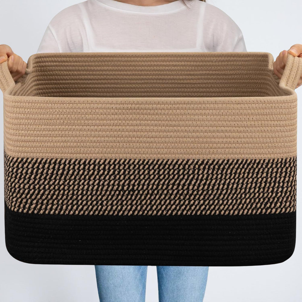 Large Rectangular Rope Laundry Basket With Handles For Storage | Temsk