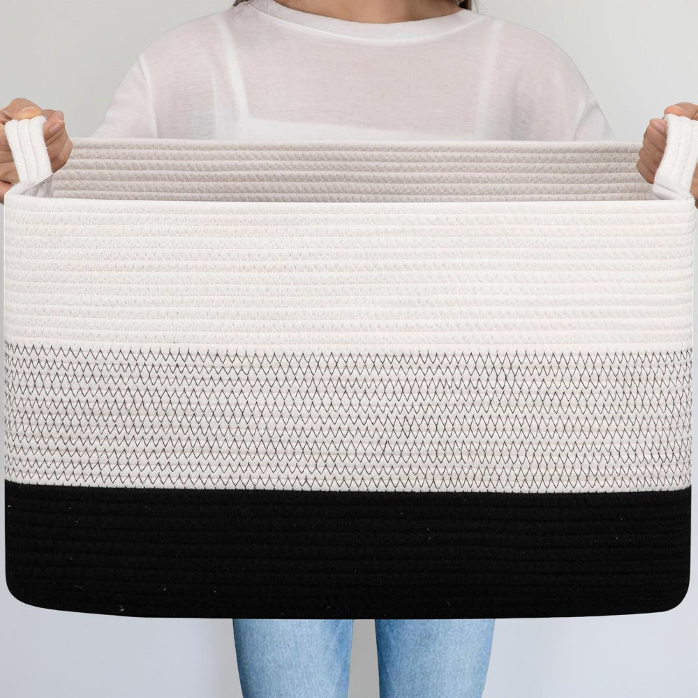 Large Rectangular Rope Laundry Basket With Handles For Storage | Temsk