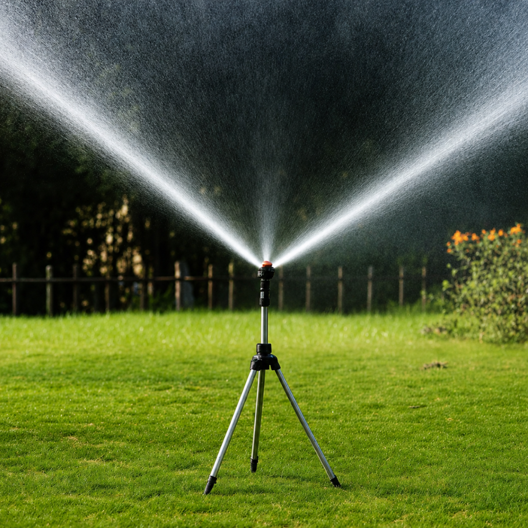 Dreibein-Rasensprenger für Rasenpflege und Gartenbewässerung, 360° Drehung | Temsk