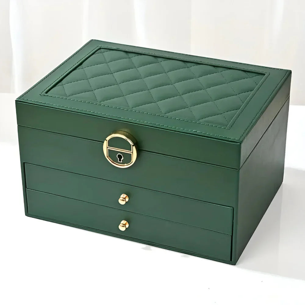 Layered Leather Jewelry Organizer With Textured Exterior Display Unit | Temsk
