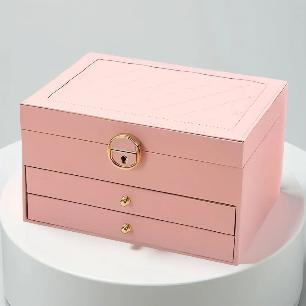Layered Leather Jewelry Organizer With Textured Exterior Display Unit | Temsk