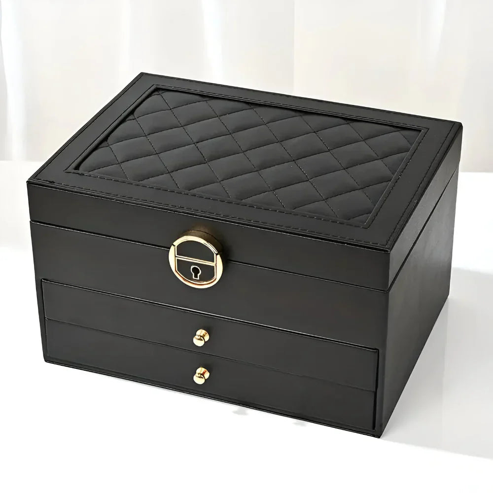 Layered Leather Jewelry Organizer With Textured Exterior Display Unit | Temsk
