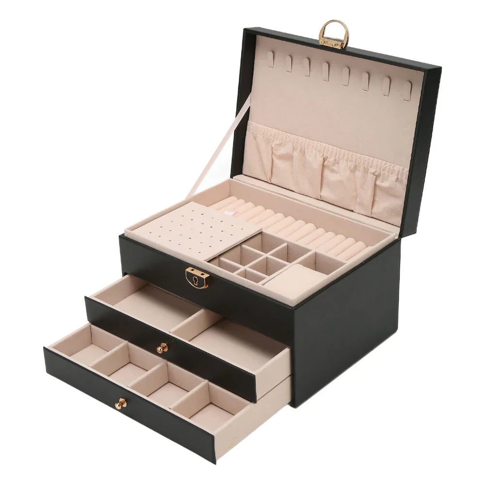 Layered Leather Jewelry Organizer With Textured Exterior Display Unit | Temsk