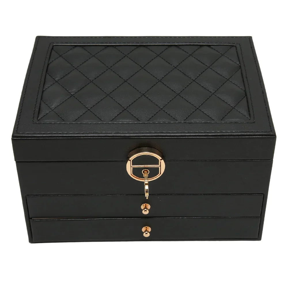Layered Leather Jewelry Organizer With Textured Exterior Display Unit | Temsk