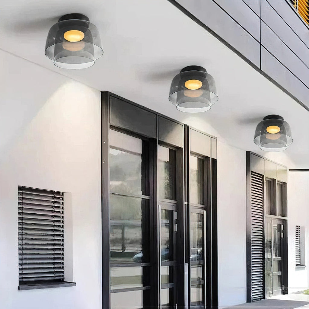 Vícevrstvé skleněné stropní svítidlo s kovovým rámem v černé, zelené, kouřové, šedé a oranžové barvě, LED, 32-42 cm | Temsk