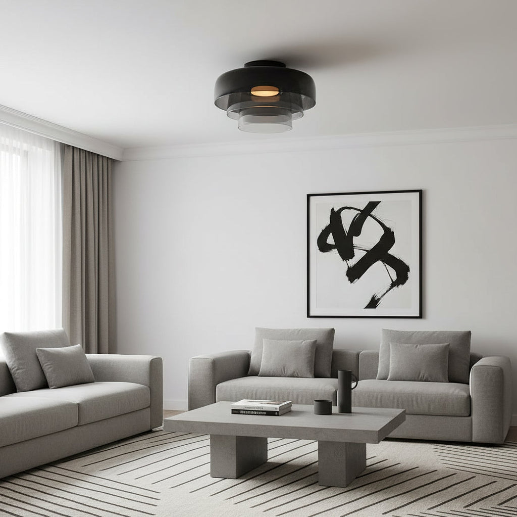 Vícevrstvé skleněné stropní svítidlo s kovovým rámem v černé, zelené, kouřové, šedé a oranžové barvě, LED, 32-42 cm | Temsk