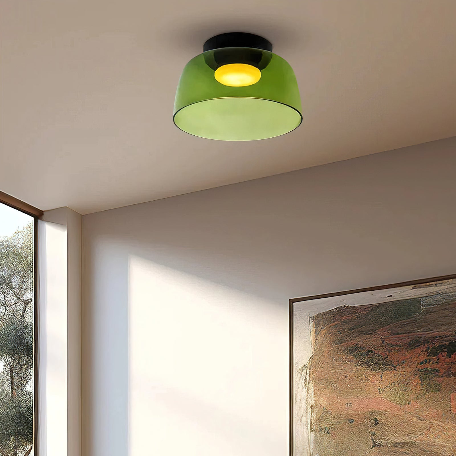 Vícevrstvé skleněné stropní svítidlo s kovovým rámem v černé, zelené, kouřové, šedé a oranžové barvě, LED, 32-42 cm | Temsk