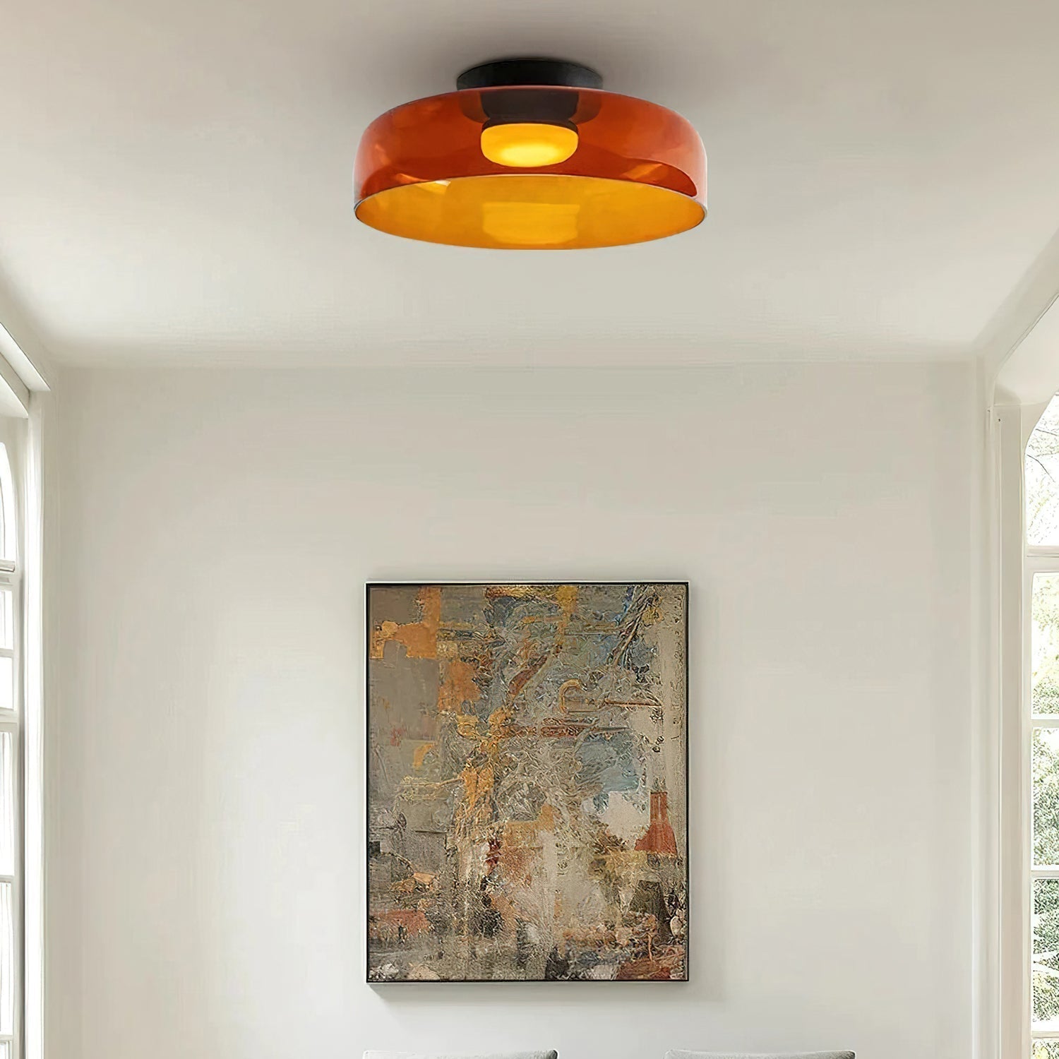 Vícevrstvé skleněné stropní svítidlo s kovovým rámem v černé, zelené, kouřové, šedé a oranžové barvě, LED, 32-42 cm | Temsk