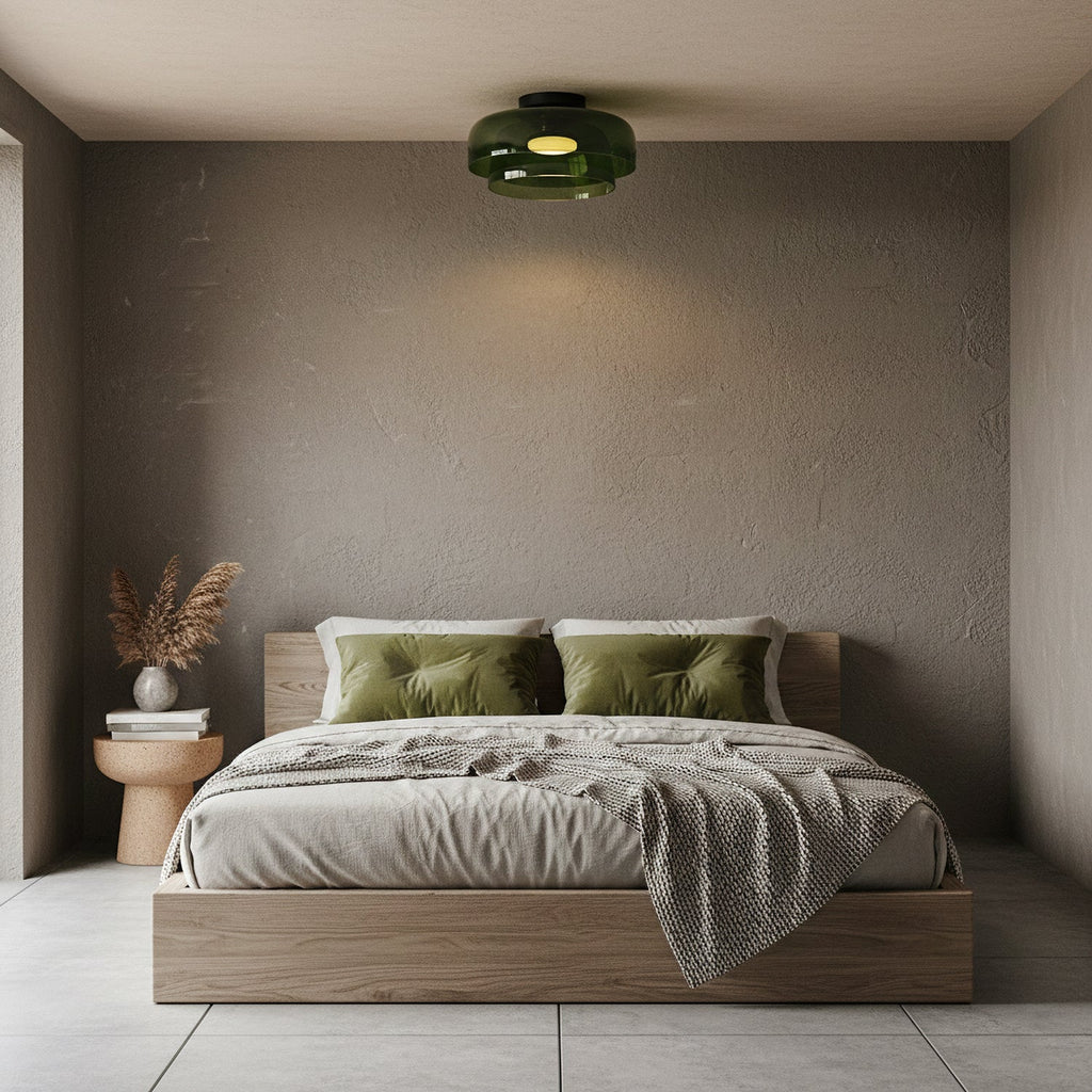 Vícevrstvé skleněné stropní svítidlo s kovovým rámem v černé, zelené, kouřové, šedé a oranžové barvě, LED, 32-42 cm | Temsk