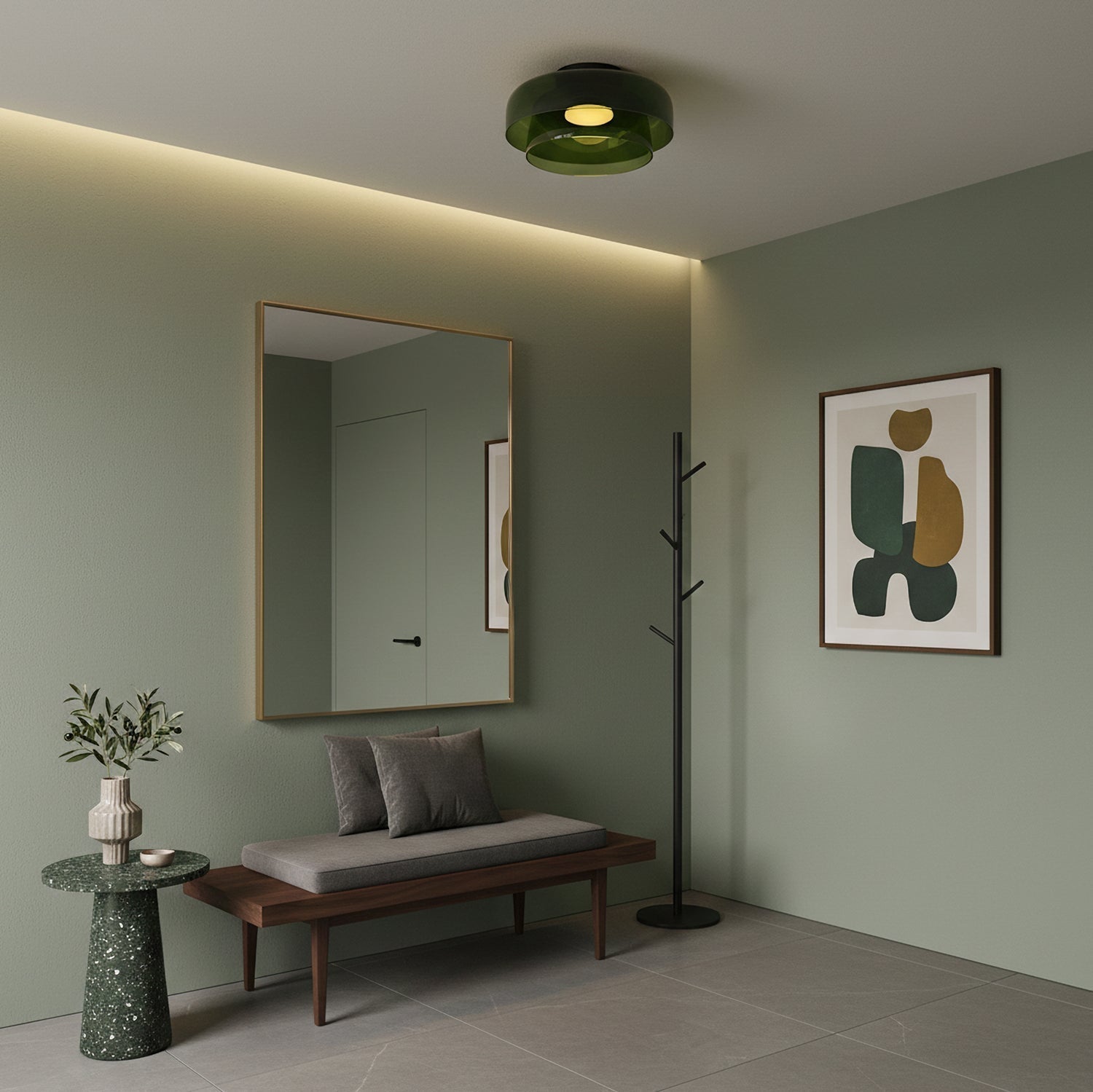 Vícevrstvé skleněné stropní svítidlo s kovovým rámem v černé, zelené, kouřové, šedé a oranžové barvě, LED, 32-42 cm | Temsk