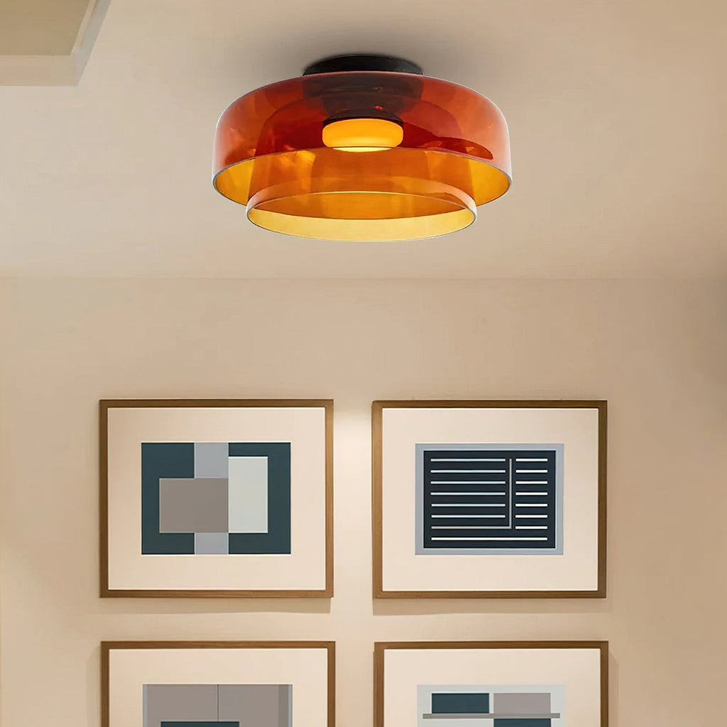 Vícevrstvé skleněné stropní svítidlo s kovovým rámem v černé, zelené, kouřové, šedé a oranžové barvě, LED, 32-42 cm | Temsk