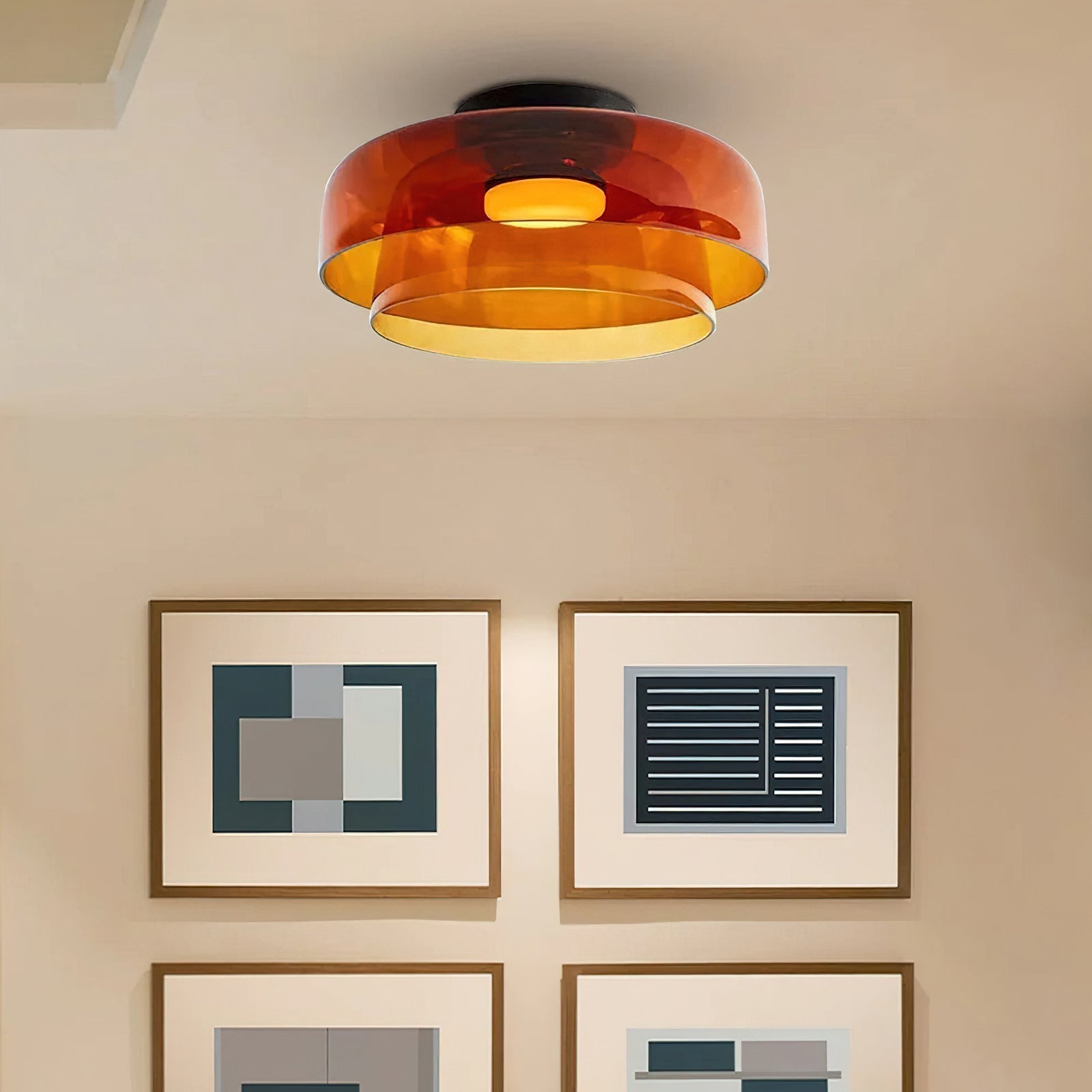 Vícevrstvé skleněné stropní svítidlo s kovovým rámem v černé, zelené, kouřové, šedé a oranžové barvě, LED, 32-42 cm | Temsk