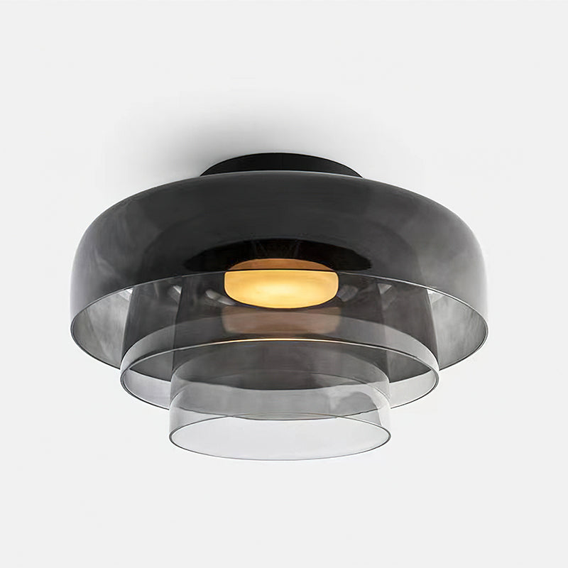 Vícevrstvé skleněné stropní svítidlo s kovovým rámem v černé, zelené, kouřové, šedé a oranžové barvě, LED, 32-42 cm | Temsk