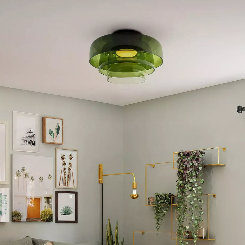 Vícevrstvé skleněné stropní svítidlo s kovovým rámem v černé, zelené, kouřové, šedé a oranžové barvě, LED, 32-42 cm | Temsk