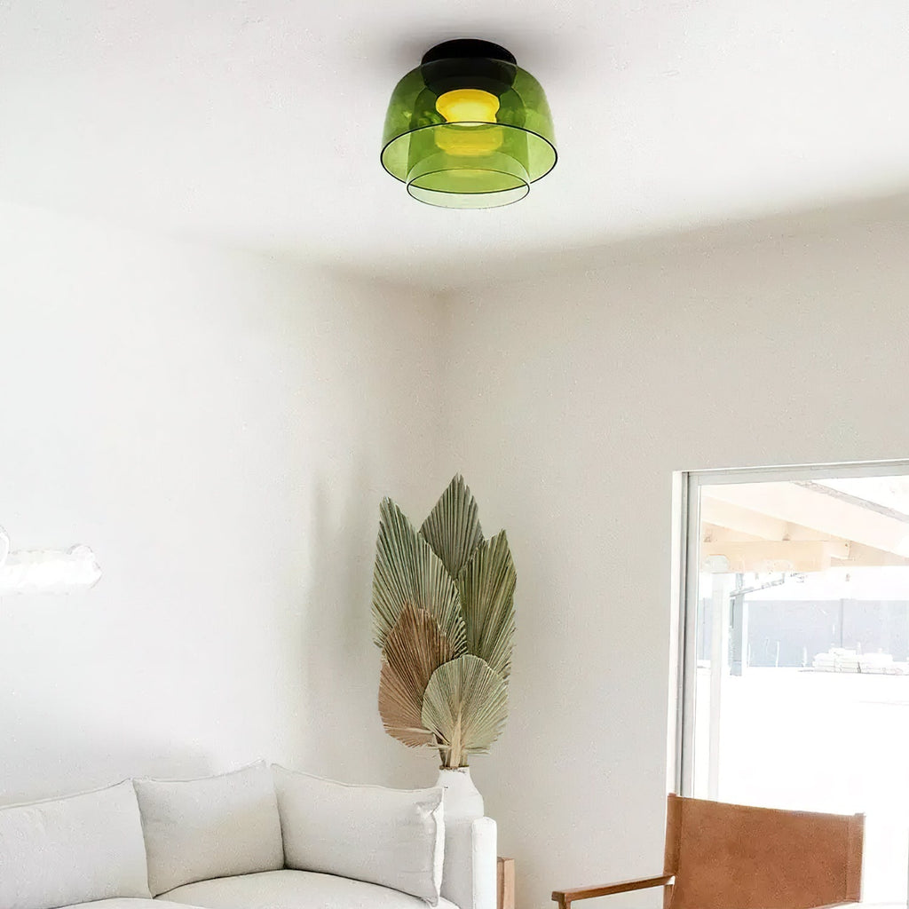 Vícevrstvé skleněné stropní svítidlo s kovovým rámem v černé, zelené, kouřové, šedé a oranžové barvě, LED, 32-42 cm | Temsk