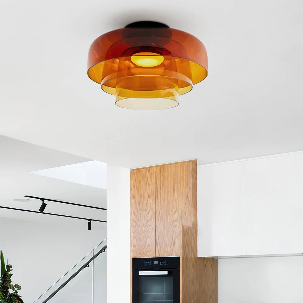 Vícevrstvé skleněné stropní svítidlo s kovovým rámem v černé, zelené, kouřové, šedé a oranžové barvě, LED, 32-42 cm | Temsk