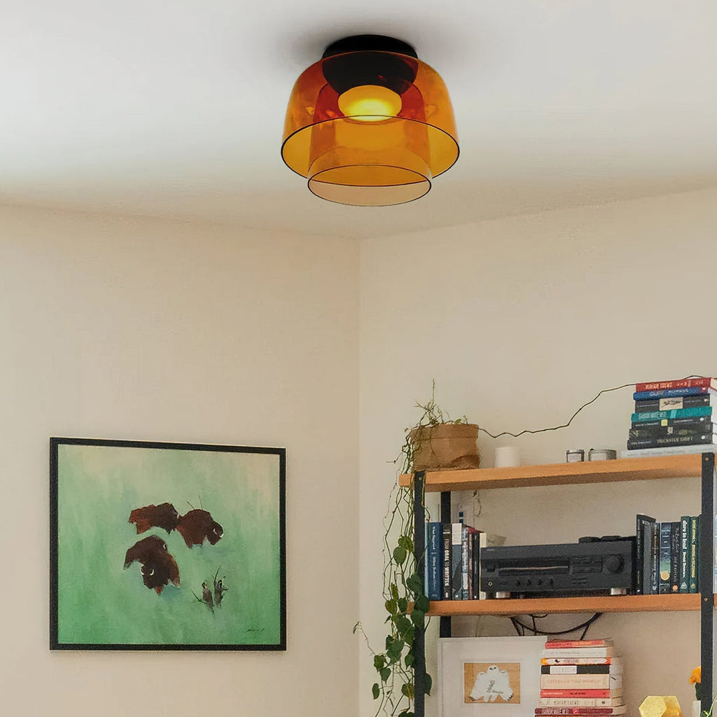 Vícevrstvé skleněné stropní svítidlo s kovovým rámem v černé, zelené, kouřové, šedé a oranžové barvě, LED, 32-42 cm | Temsk