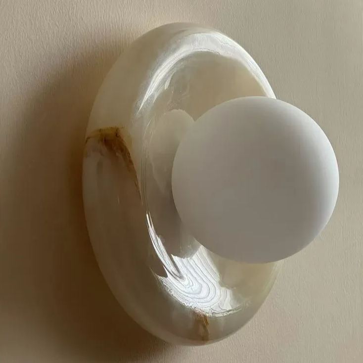 Elara Round Marble Wall Light With Soft Frosted Glow For Any Room | Temsk