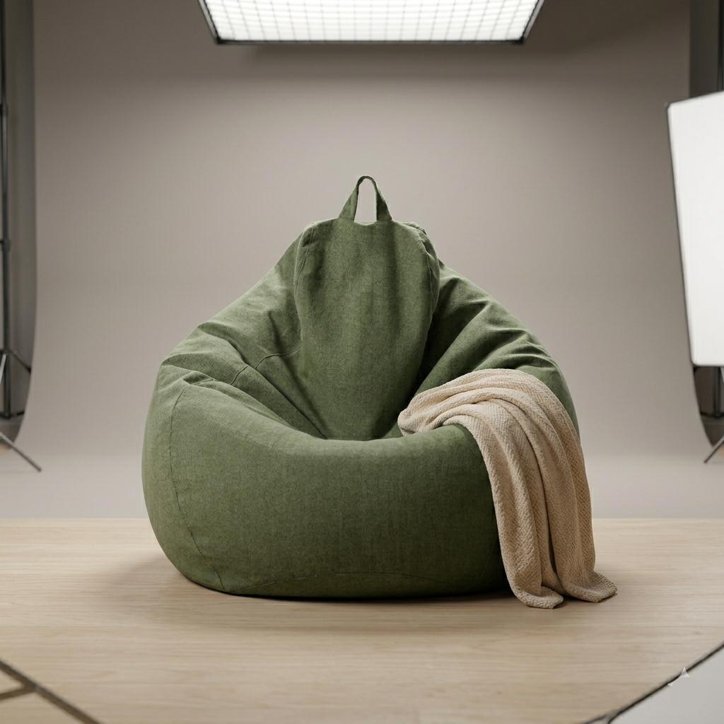 Leinenbezug für Sitzsack-Bodenliege im gemütlichen Wohnzimmer | Temsk