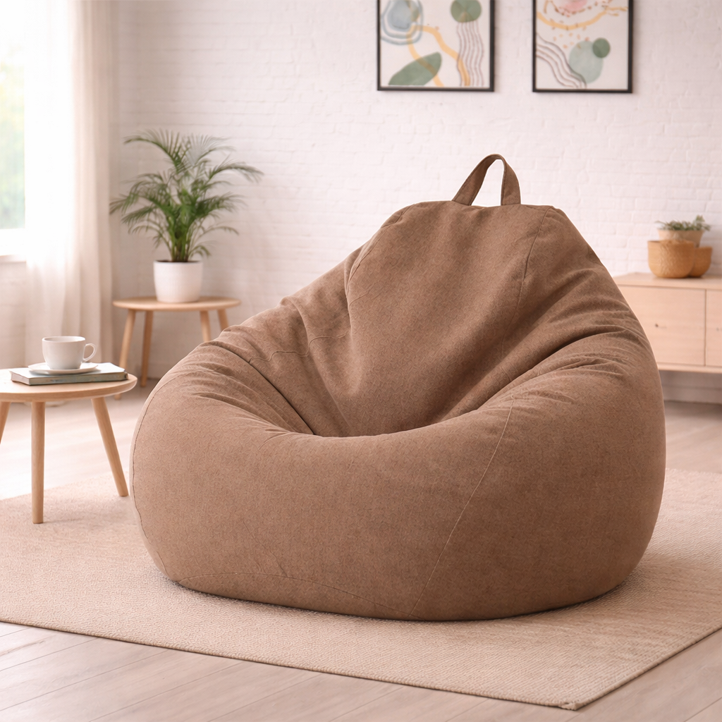 Leinenbezug für Sitzsack-Bodenliege im gemütlichen Wohnzimmer | Temsk