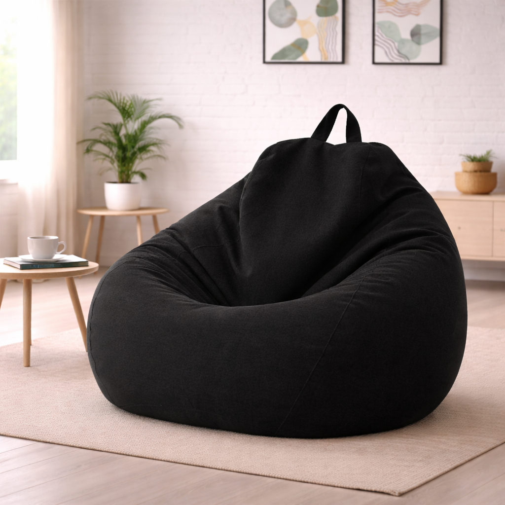 Leinenbezug für Sitzsack-Bodenliege im gemütlichen Wohnzimmer | Temsk