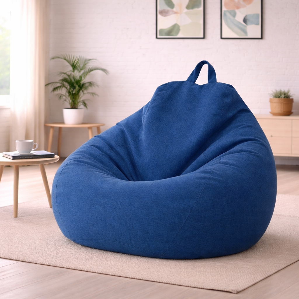 Leinenbezug für Sitzsack-Bodenliege im gemütlichen Wohnzimmer | Temsk
