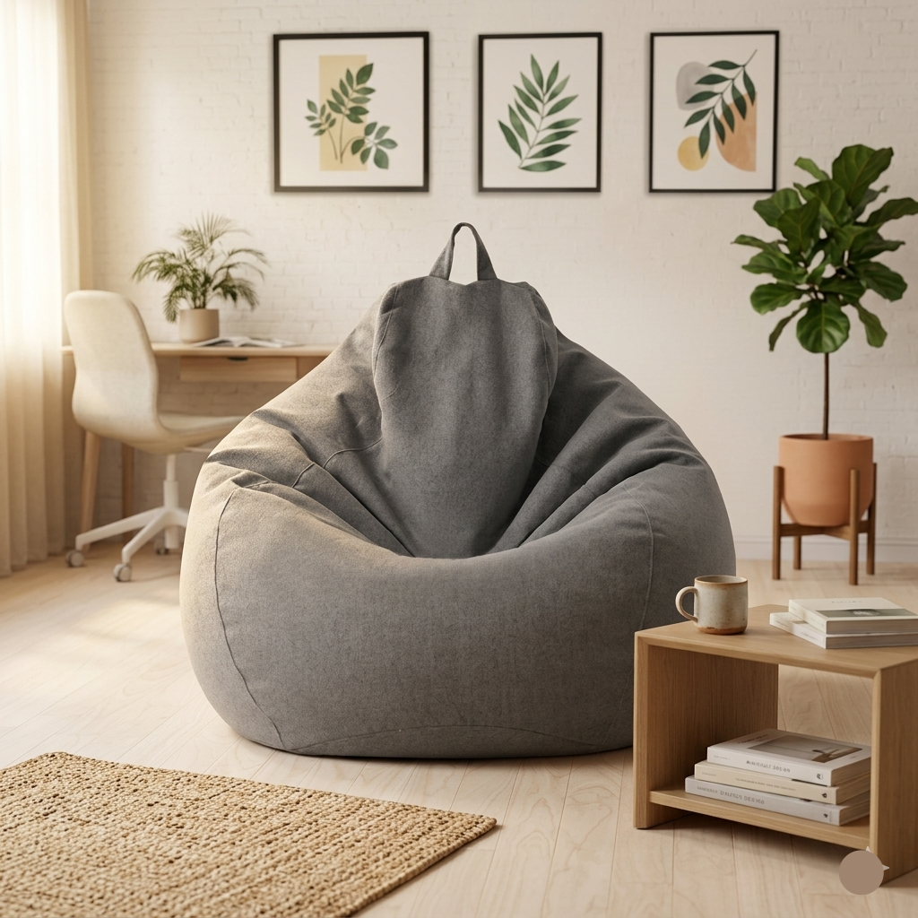 Leinenbezug für Sitzsack-Bodenliege im gemütlichen Wohnzimmer | Temsk
