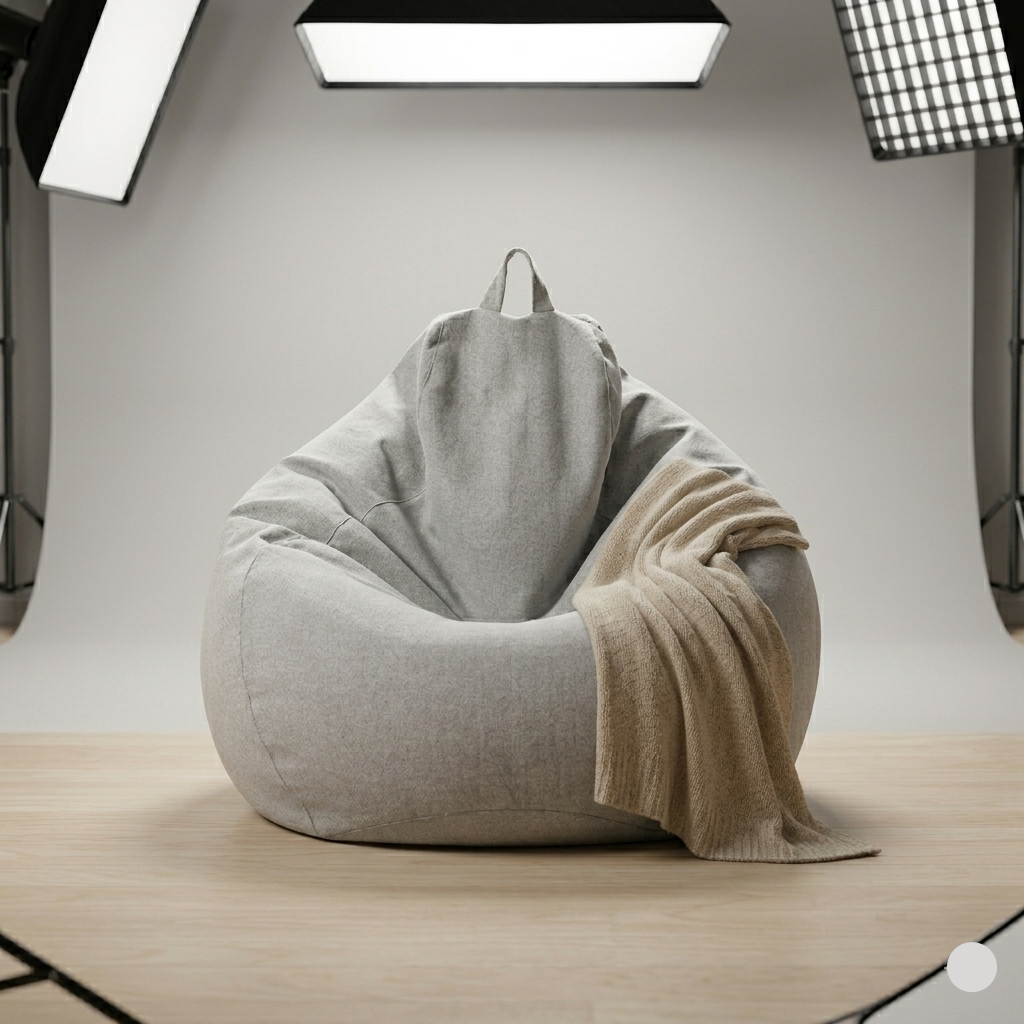 Leinenbezug für Sitzsack-Bodenliege im gemütlichen Wohnzimmer | Temsk
