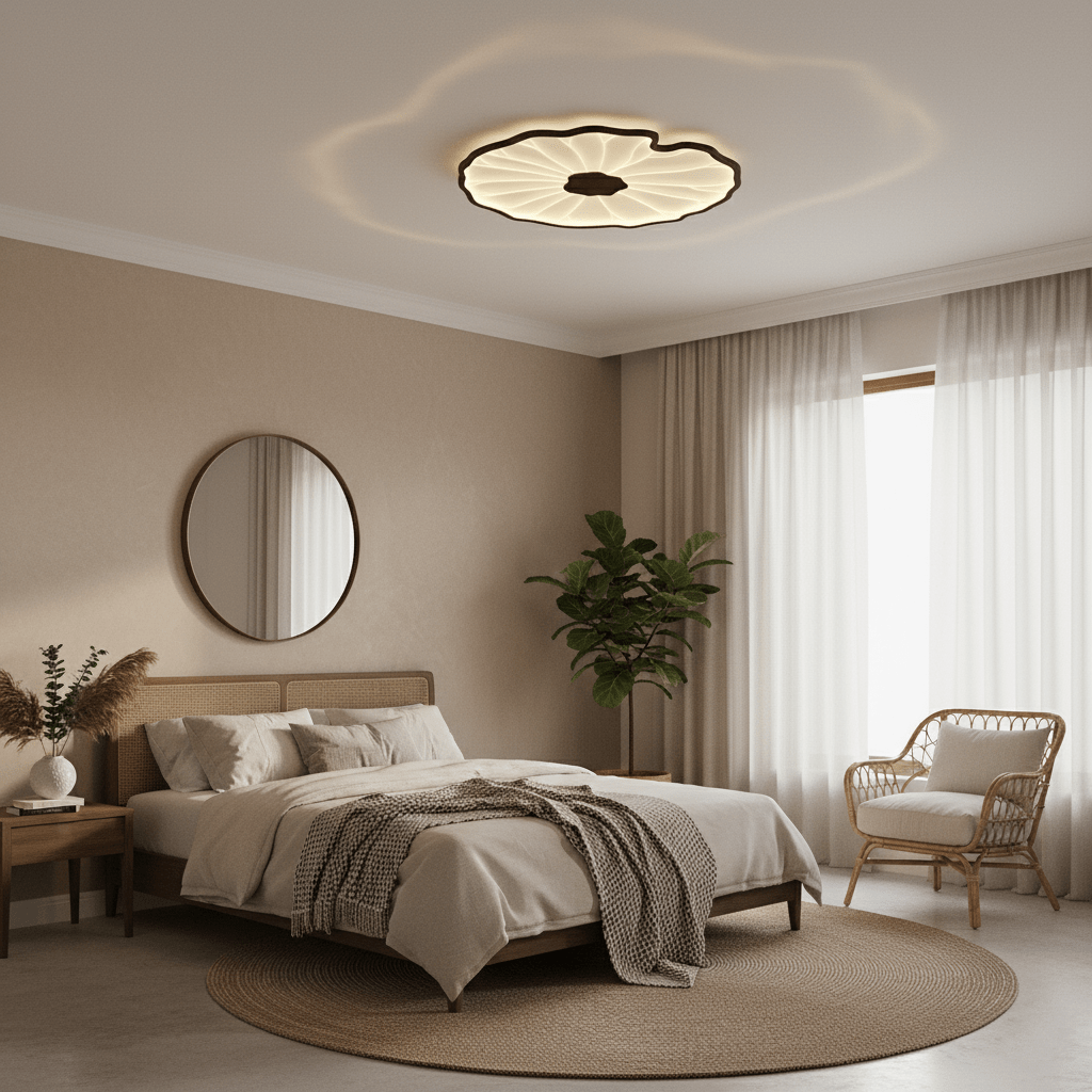 Lotus Leaf Ceiling Light With Wood Look, Acrylic And Metal, LED 3000K-6000K | Temsk
