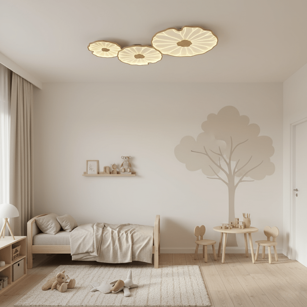 Lotus Leaf Ceiling Light With Wood Look, Acrylic And Metal, LED 3000K-6000K | Temsk