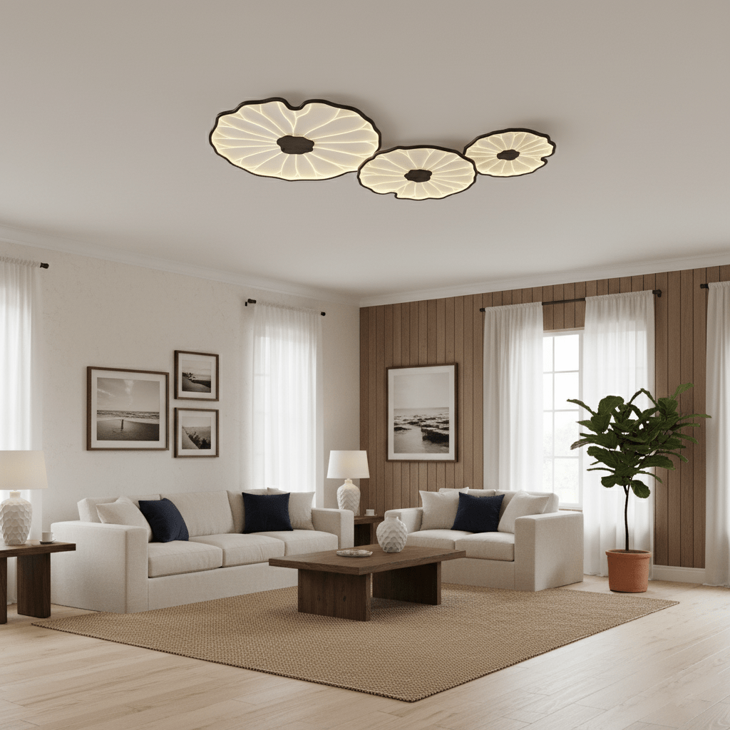 Lotus Leaf Ceiling Light With Wood Look, Acrylic And Metal, LED 3000K-6000K | Temsk