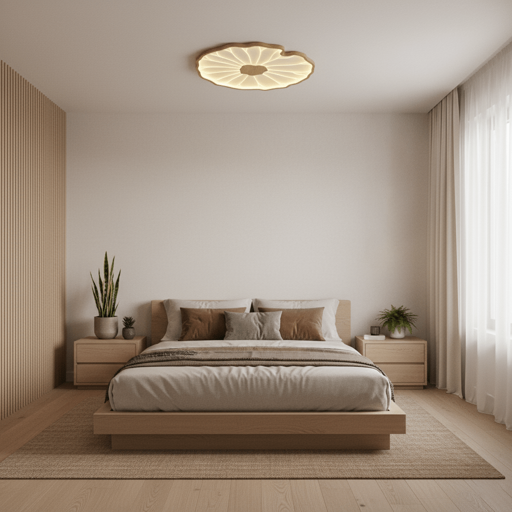 Lotus Leaf Ceiling Light With Wood Look, Acrylic And Metal, LED 3000K-6000K | Temsk