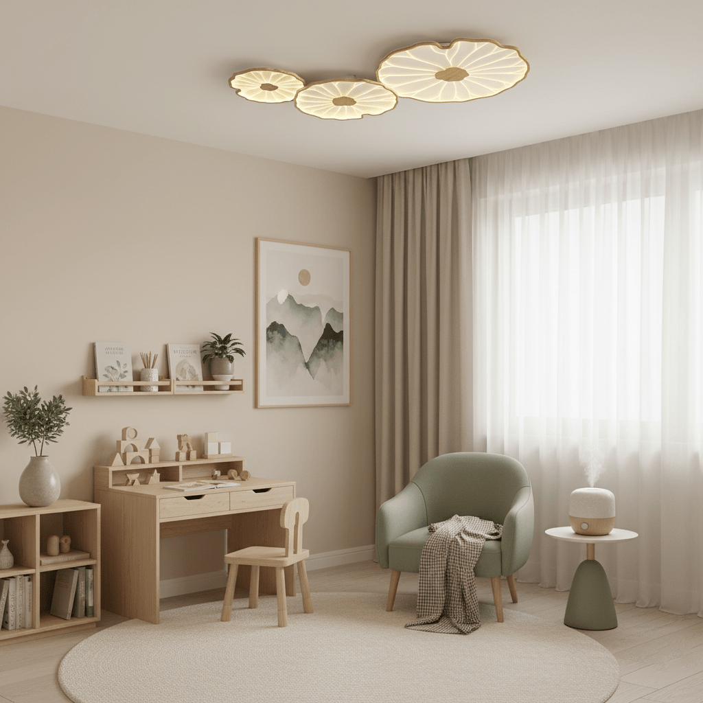 Lotus Leaf Ceiling Light With Wood Look, Acrylic And Metal, LED 3000K-6000K | Temsk