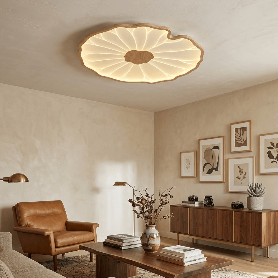 Lotus Leaf Ceiling Light With Wood Look, Acrylic And Metal, LED 3000K-6000K | Temsk