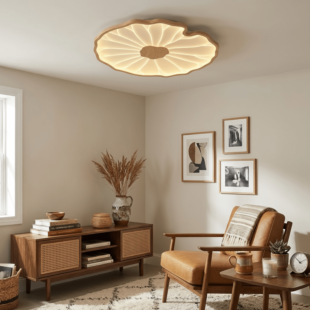 Lotus Leaf Ceiling Light With Wood Look, Acrylic And Metal, LED 3000K-6000K | Temsk