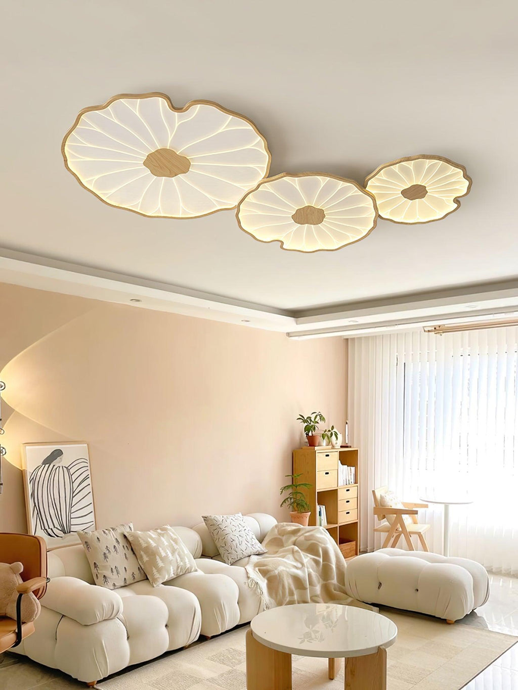 Lotus Leaf Ceiling Light With Wood Look, Acrylic And Metal, LED 3000K-6000K | Temsk