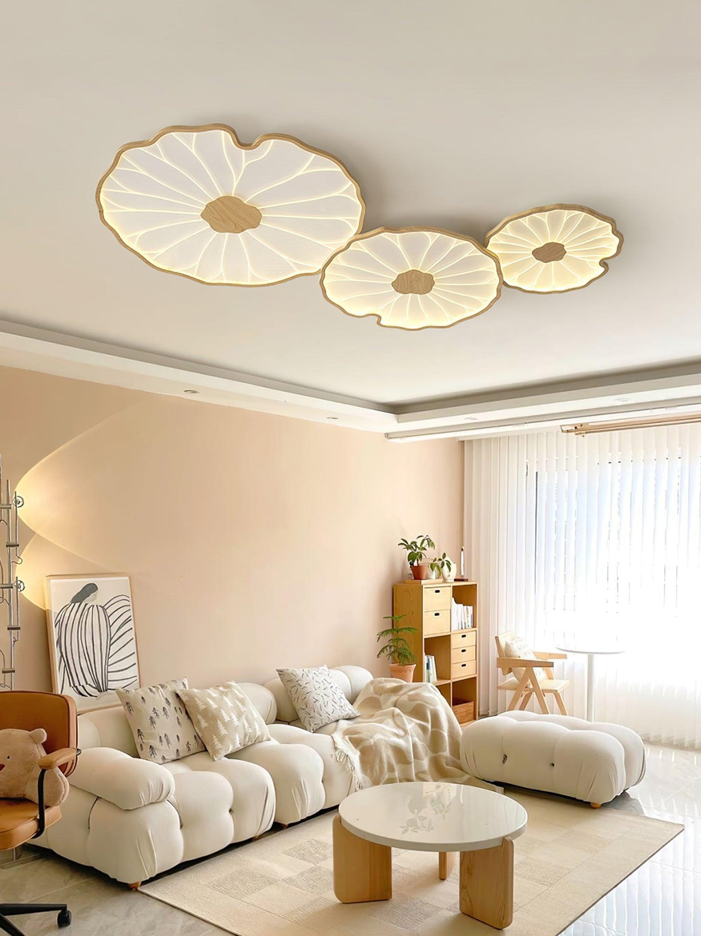 Lotus Leaf Ceiling Light With Wood Look, Acrylic And Metal, LED 3000K-6000K | Temsk