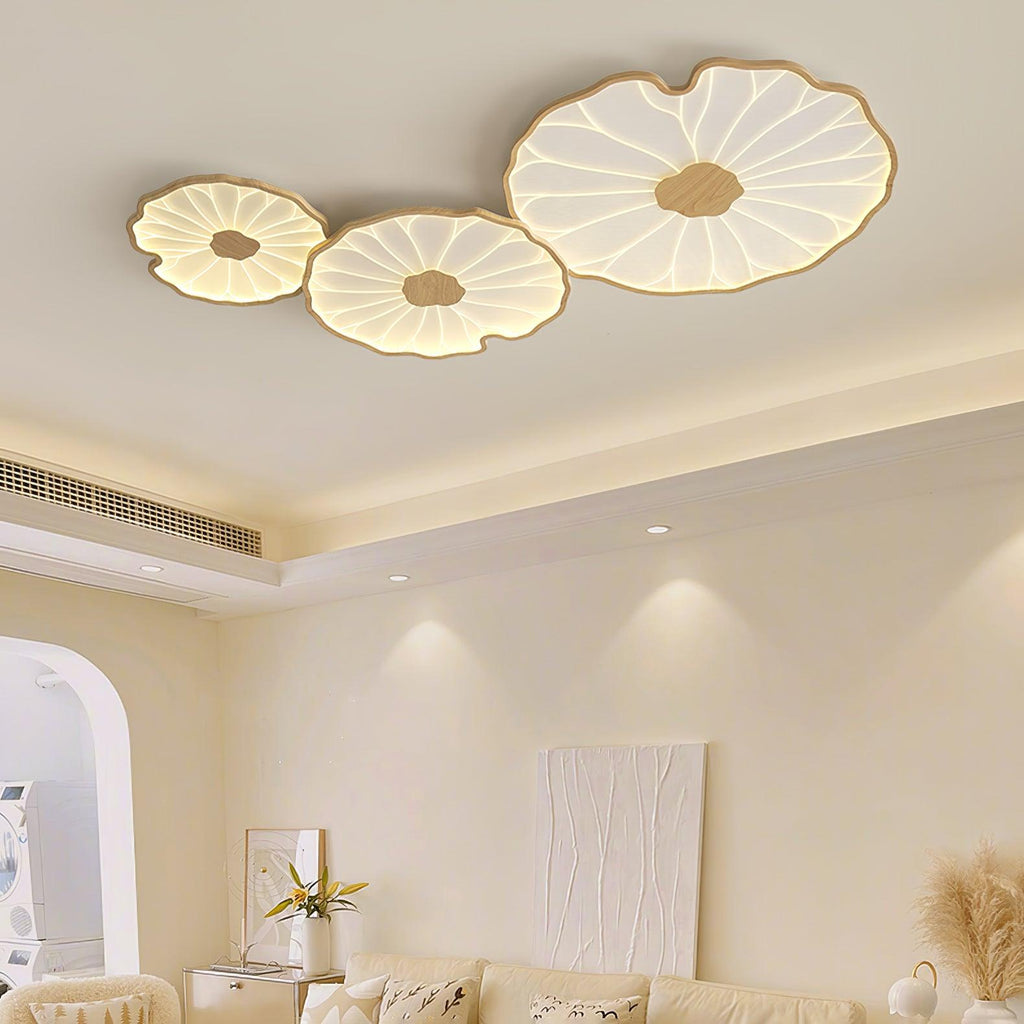Lotus Leaf Ceiling Light With Wood Look, Acrylic And Metal, LED 3000K-6000K | Temsk
