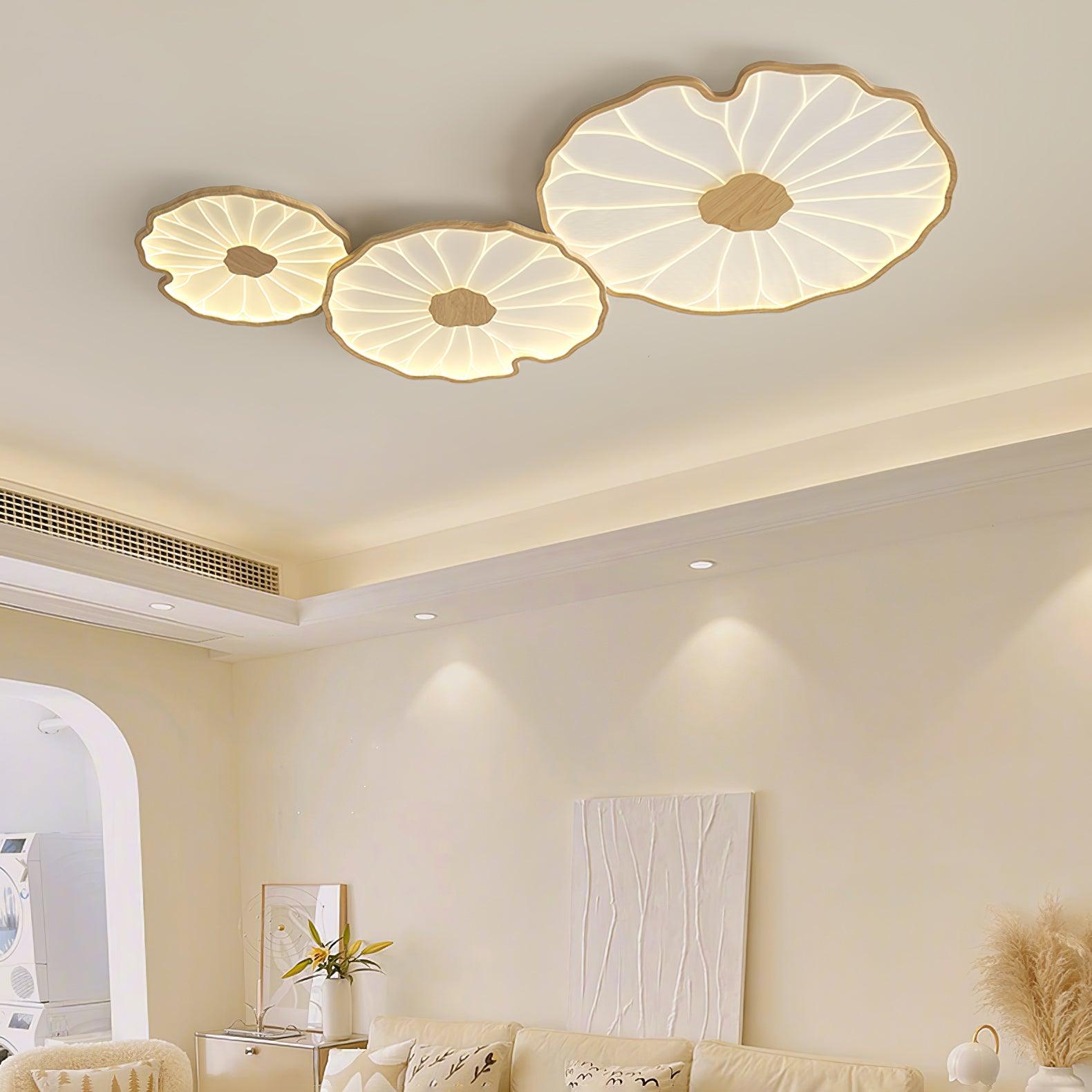 Lotus Leaf Ceiling Light With Wood Look, Acrylic And Metal, LED 3000K-6000K | Temsk