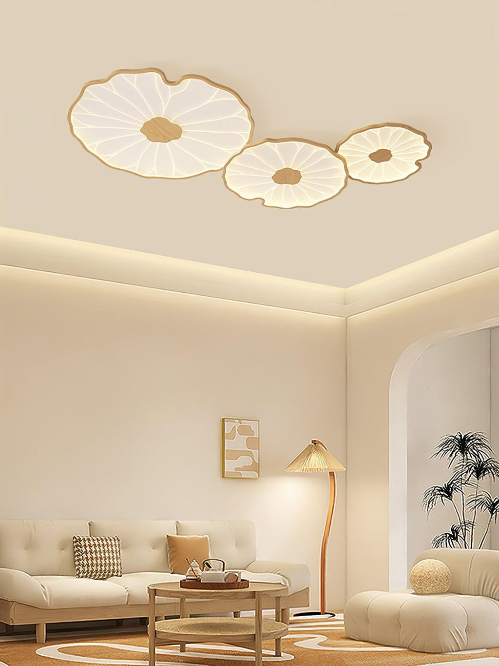 Lotus Leaf Ceiling Light With Wood Look, Acrylic And Metal, LED 3000K-6000K | Temsk