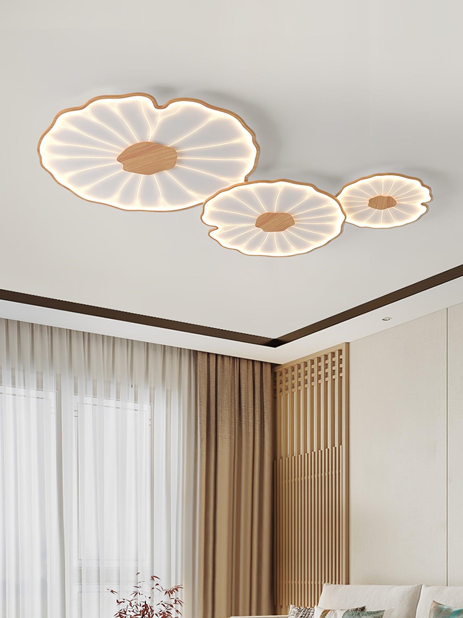 Lotus Leaf Ceiling Light With Wood Look, Acrylic And Metal, LED 3000K-6000K | Temsk