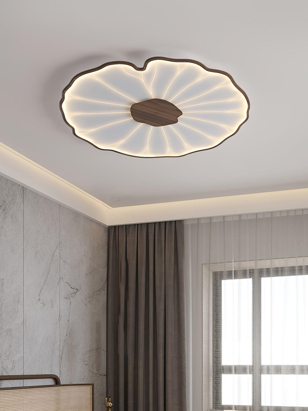 Lotus Leaf Ceiling Light With Wood Look, Acrylic And Metal, LED 3000K-6000K | Temsk