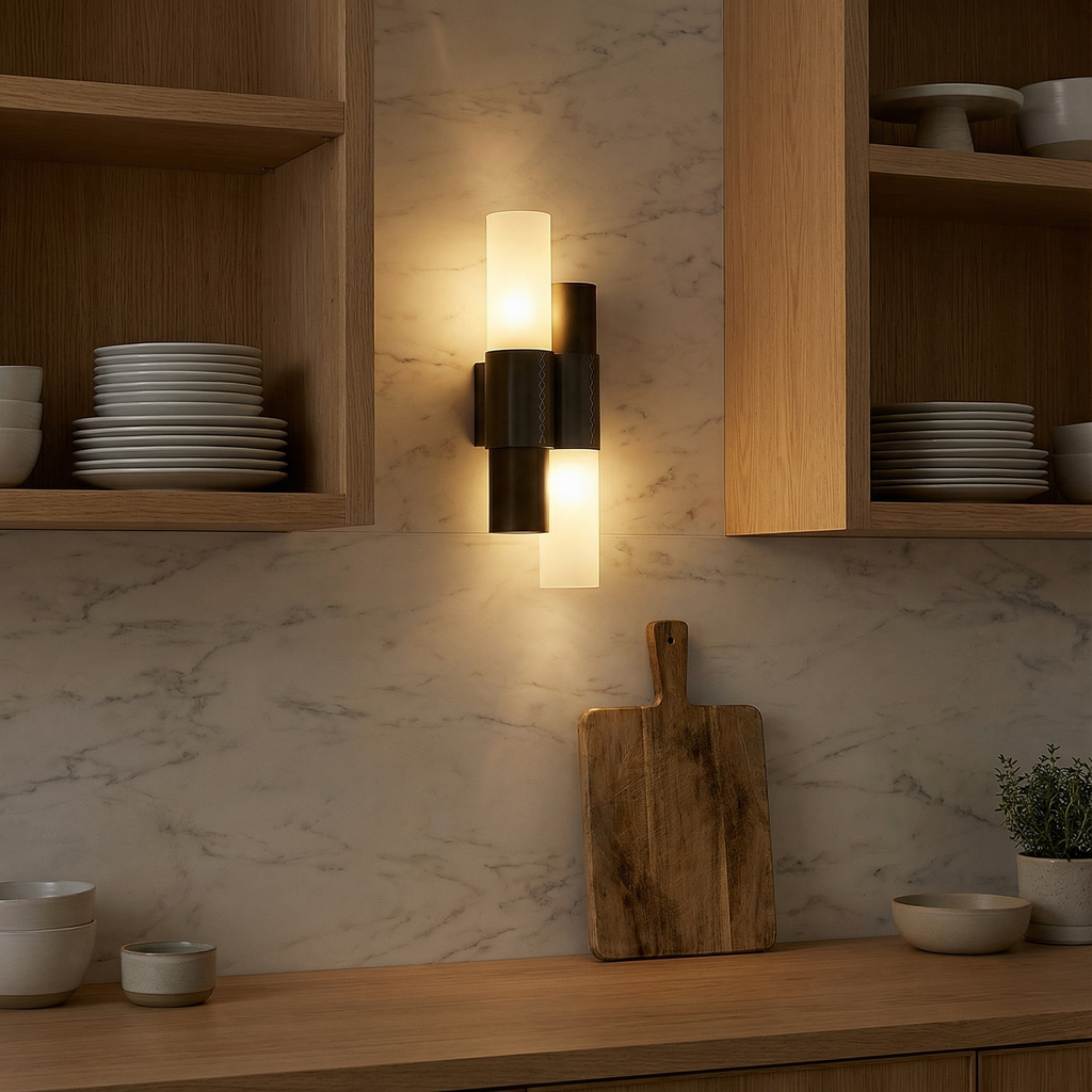 Aurelian Modern Steel Glass Wall Sconce Light With Leather Accent | Temsk
