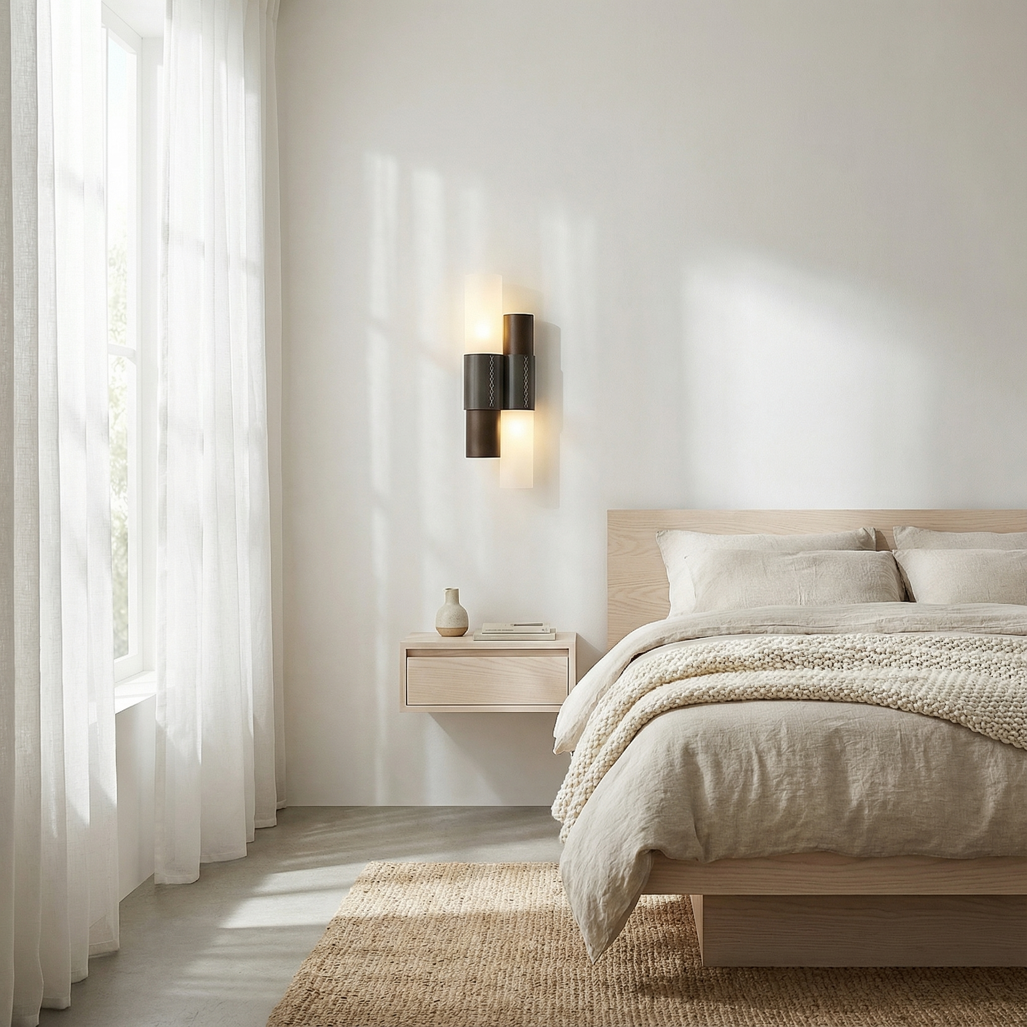 Aurelian Modern Steel Glass Wall Sconce Light With Leather Accent | Temsk