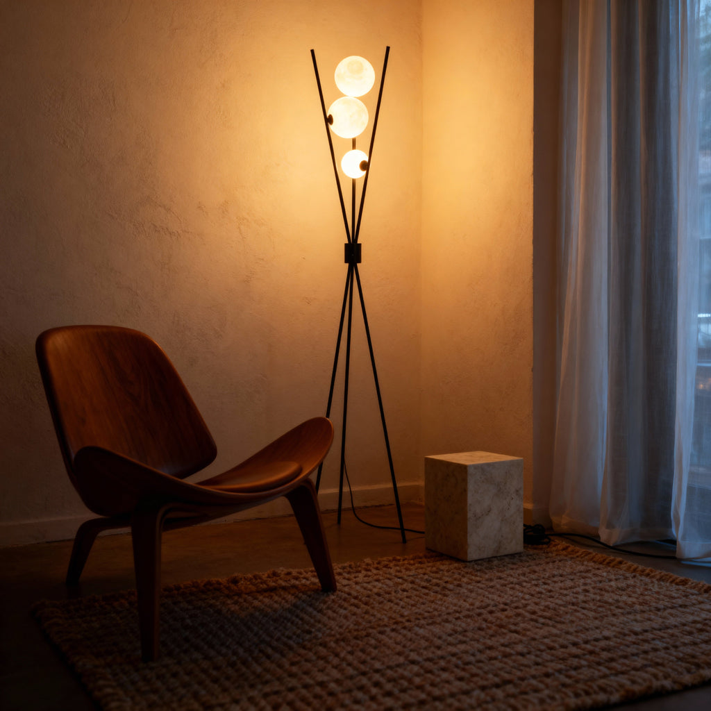 NovaAura Modern Tripod Floor Lamp With Frosted Glass Globes | Temsk