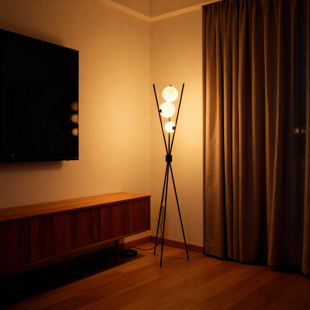 NovaAura Modern Tripod Floor Lamp With Frosted Glass Globes | Temsk
