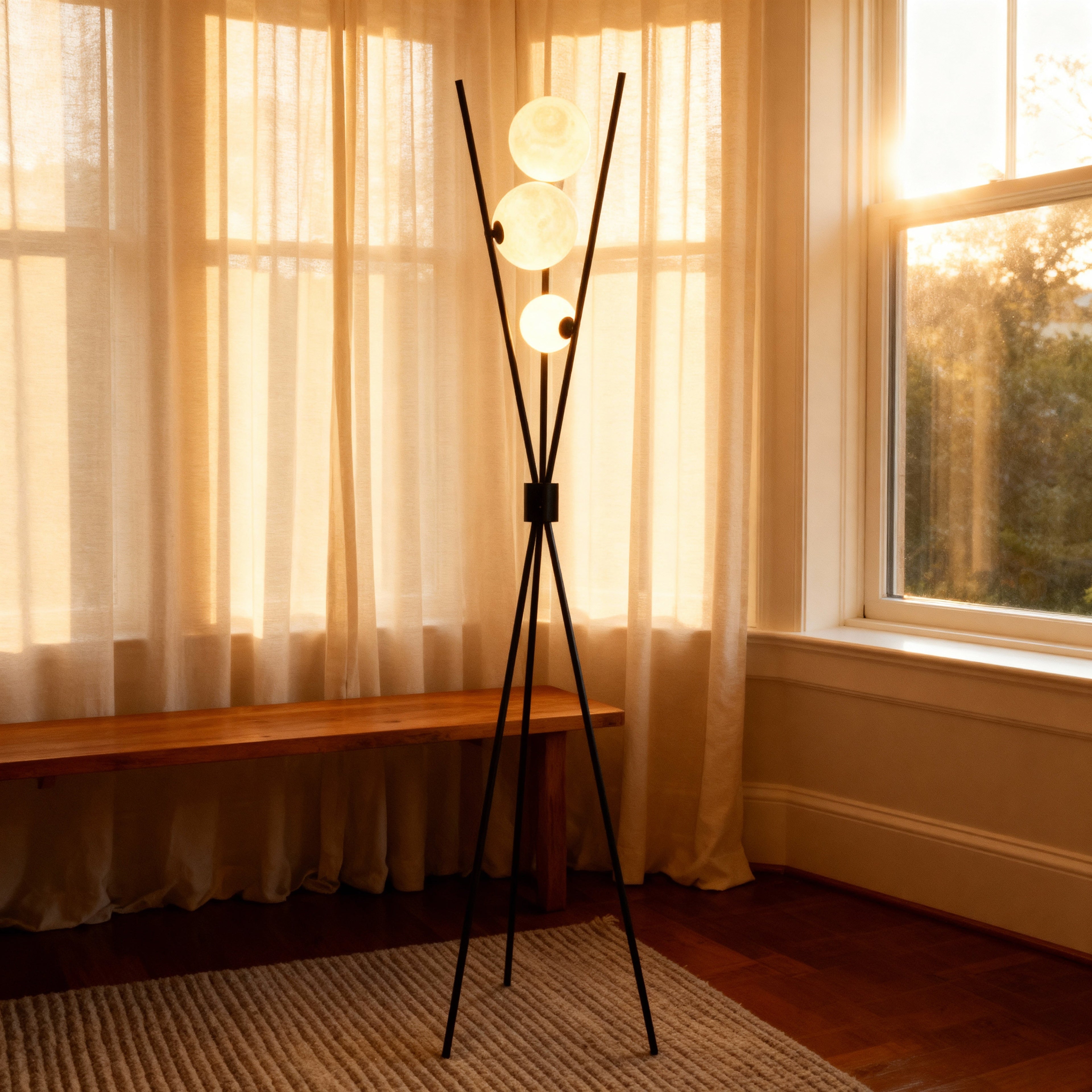 NovaAura Modern Tripod Floor Lamp With Frosted Glass Globes | Temsk