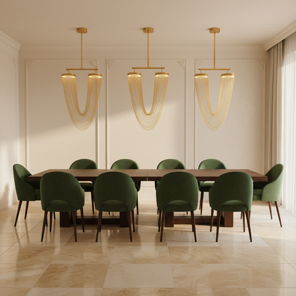 Aurelia Elegant Modern Metallic Chain Chandelier For Dining Room | Temsk
